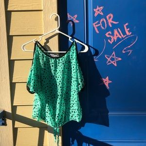 Polka dot turquoise dressy sheer top